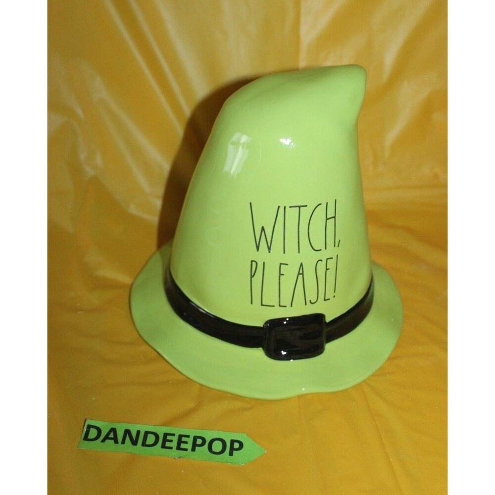 Rae Dunn Witch Please Ceramic Figural Hat Green Black Halloween Decoration